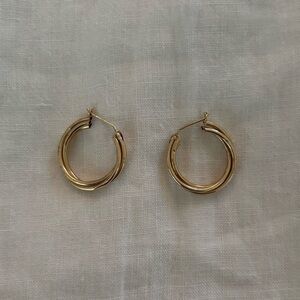 14K Twisted Hammered Gold Hoop Earrings